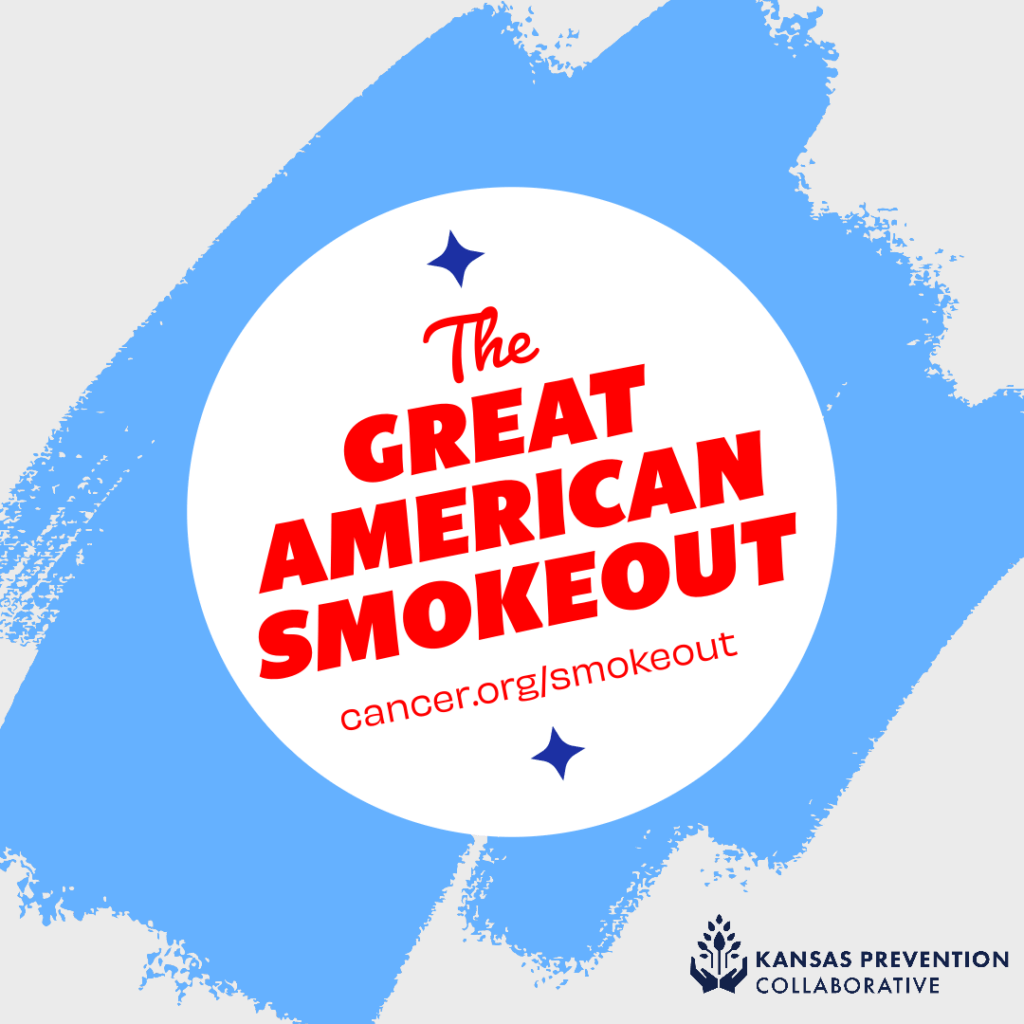 light blue brushstrokes behind red text that says “The Great American Smokeout cancer.org/smokeout