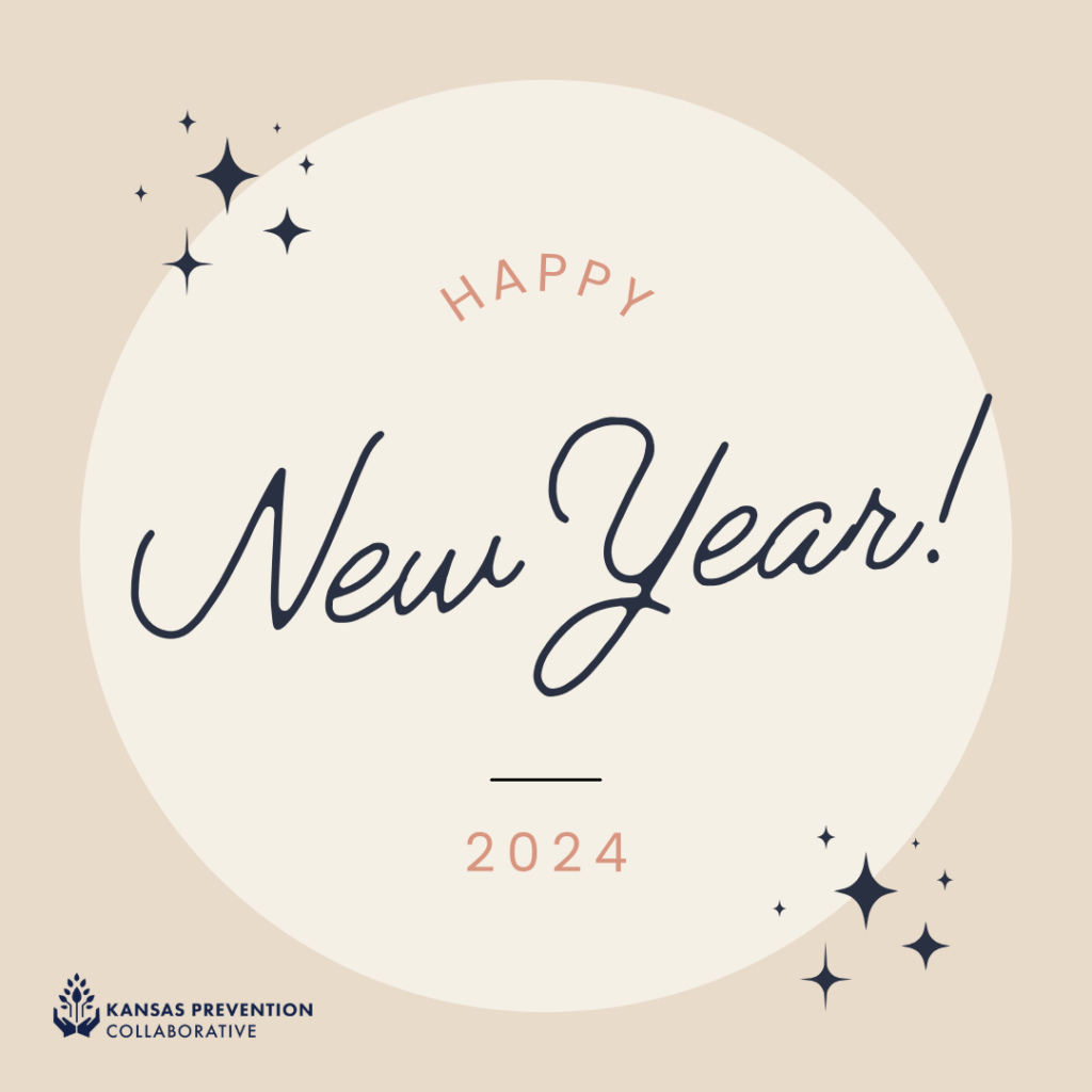 A tan and beige background, with the words “Happy New Year! 2024” and the KPC logo.