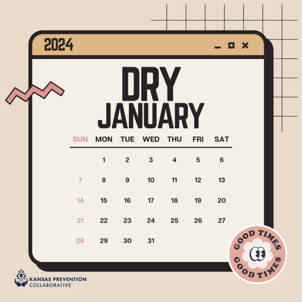 A calendar of January 2024 with the words “Dry January” and the KPC logo